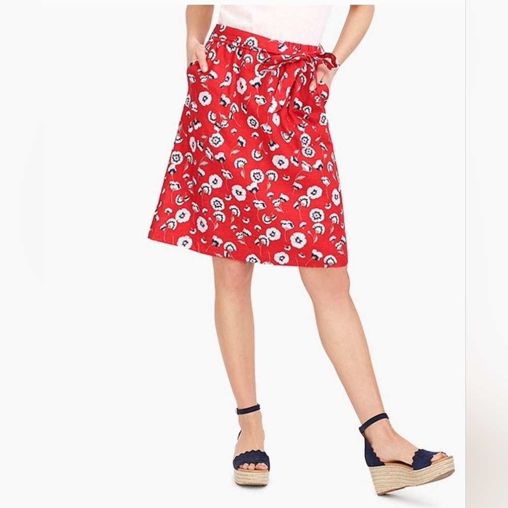 J. Crew Factory Red Floral Midi Skirt